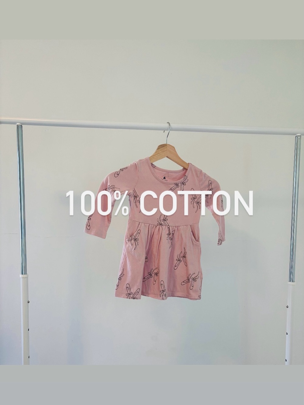 GAP Baby Pink Ballerina Long Sleeve Dress with pockets | 100% Cotton | 3Y